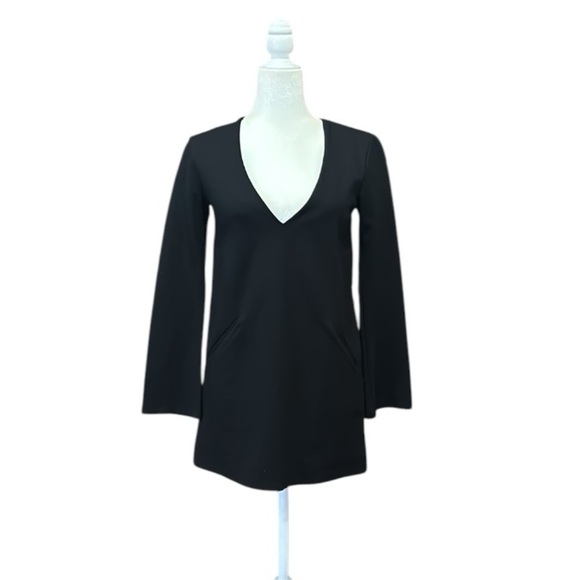 Silence & Noise Bell Sleeve Deep V-Neck Front Pockets Tunic Mini Dress Black S - Picture 5 of 10